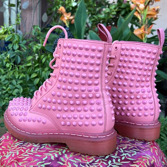 Dr. Martens Limited Edition Mono Pink Studded Spike Boots - Picture 10 of 16
